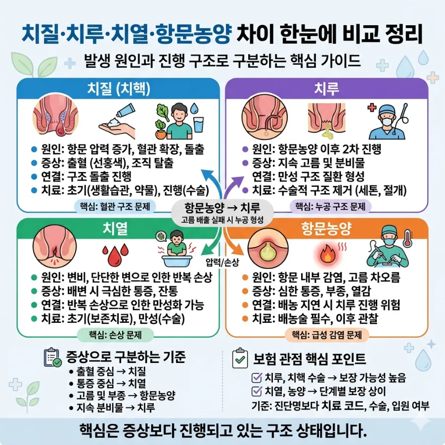 치질·치루·치열·항문농양 2026년 명확한 구분법과 보험 적용 가이드