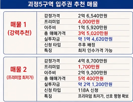 괴정5구역 입주권 2026년 최저 P 1,700만원 실투자 1억대로 잡는 법