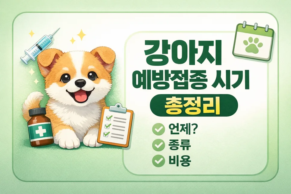 강아지 예방접종 시기 완벽 가이드 2026: 종류, 비용, 부작용 총정리