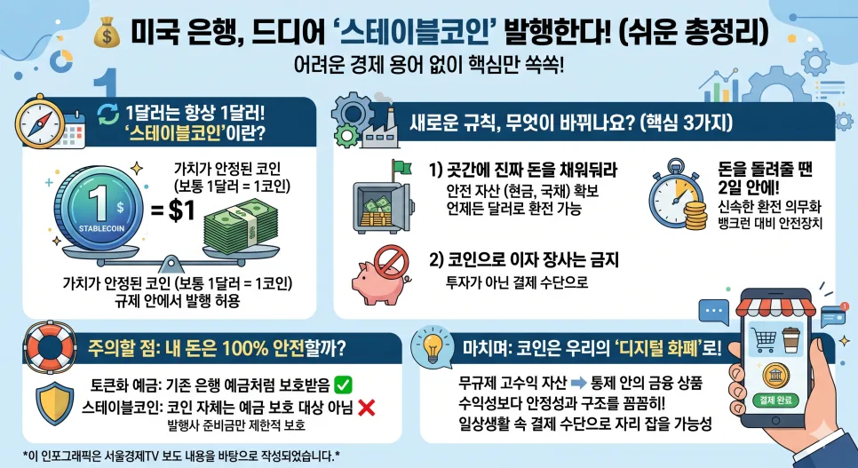 미국 스테이블코인 규제 2026: 은행 발행 조건과 예금 보호 차이점
