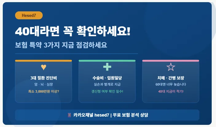 40대 필수 보험 특약 2026년 점검: 3대 질환·수술비·치매 보장 비교