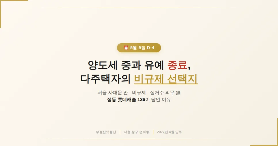 2026년 5월 9일 양도세 중과 유예 종료: 다주택자 비규제 상품 전략