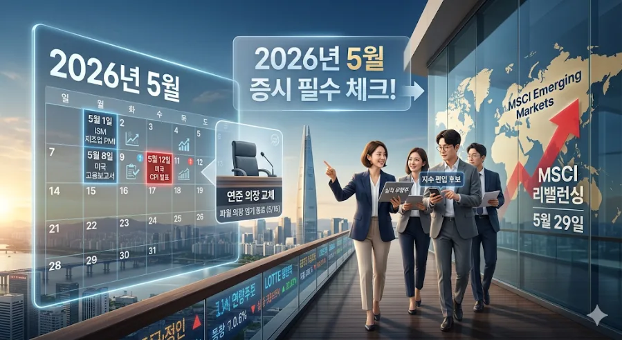 2026년 5월 증시 전망: 파월 의장 퇴임과 MSCI 리밸런싱 핵심 분석