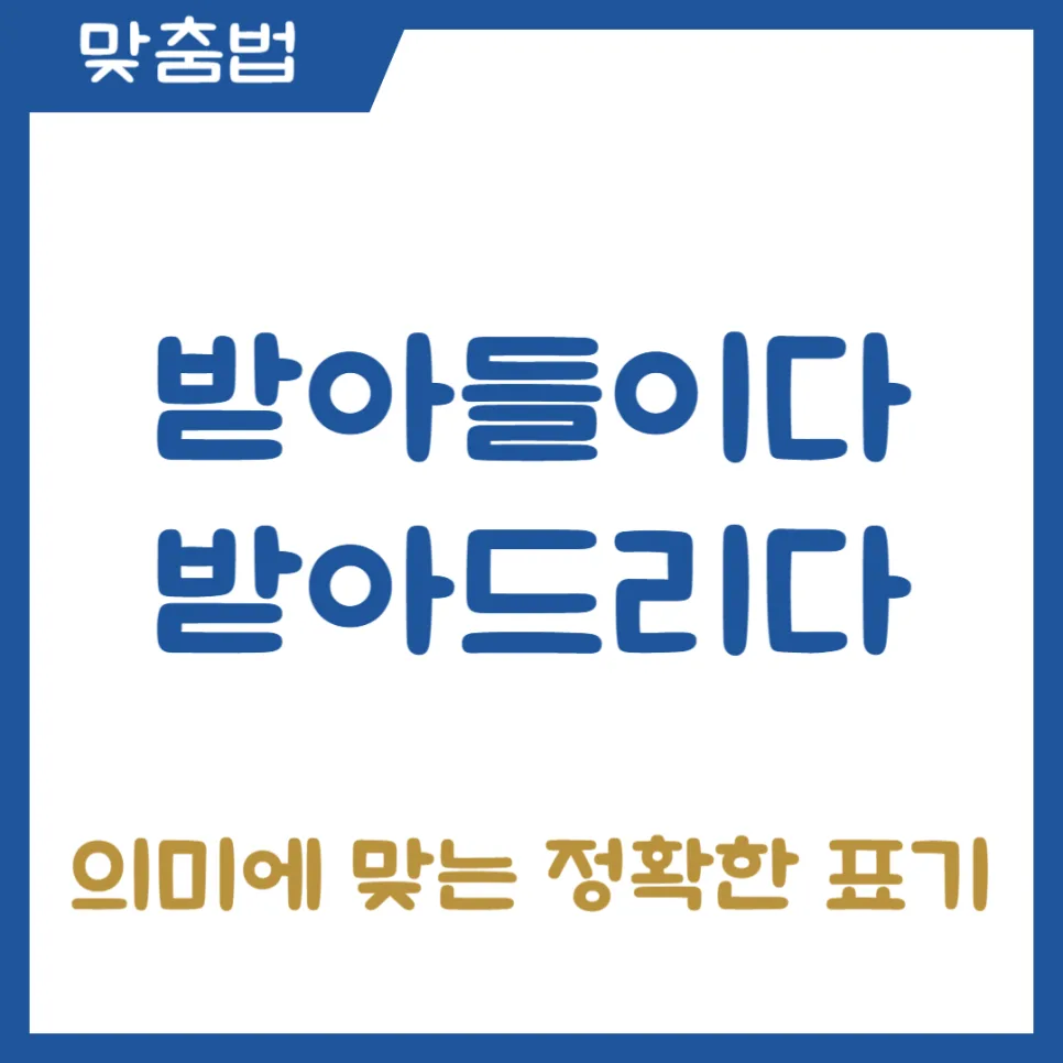 받아들이다 vs 받아드리다 2026년 정확한 맞춤법 구분법