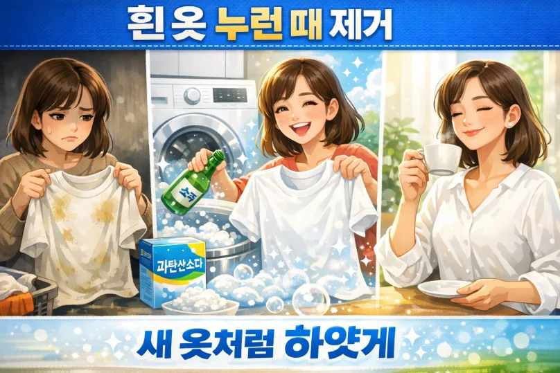 흰 옷 누런 때 제거 꿀팁 2026: 소주와 과탄산소다 활용법
