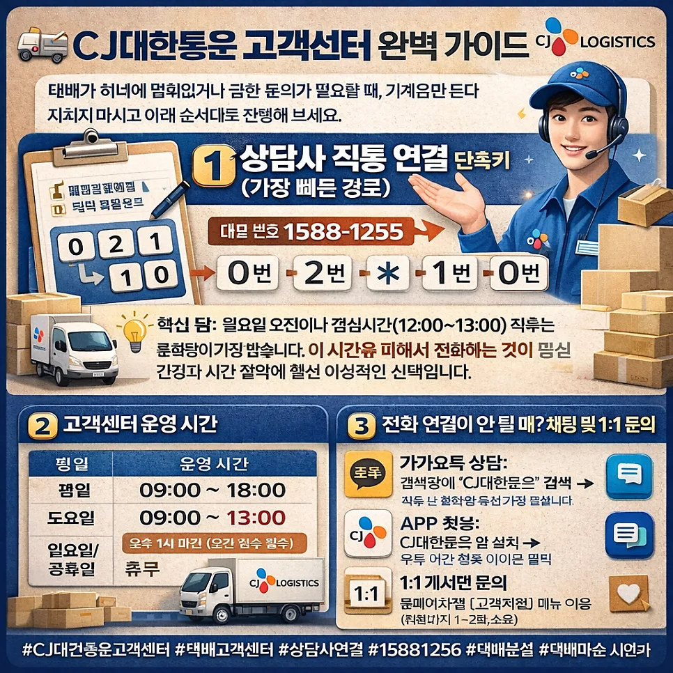 택배 고객센터 전화 연결 잘 되는 법 2026 (CJ대한통운 포함)