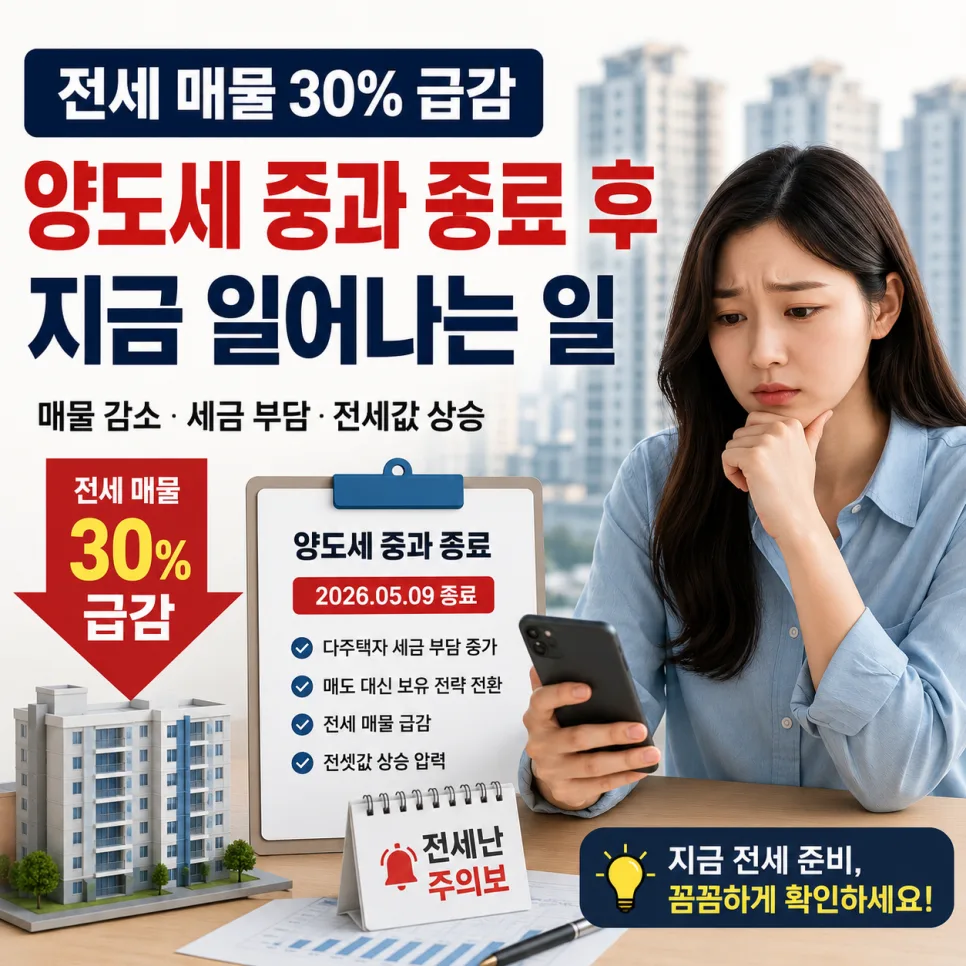 전세 매물 급감 2026: 양도세 중과 종료 후 시장 변화와 대비책