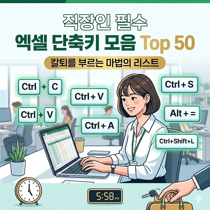 엑셀 단축키 50가지: 2026년 칼퇴 보장하는 업무 효율 UP 비법