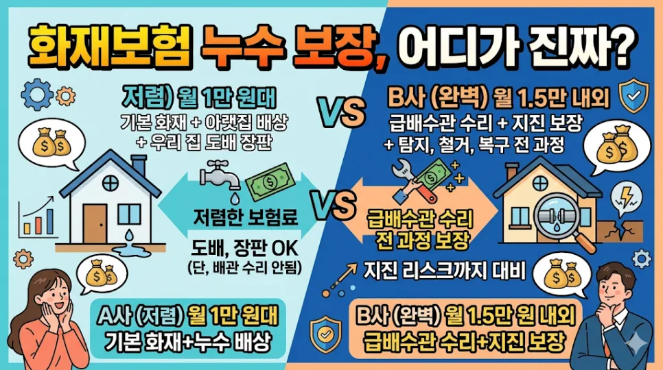 주택 화재보험 누수 보장 2026: A사 vs B사 비교 분석