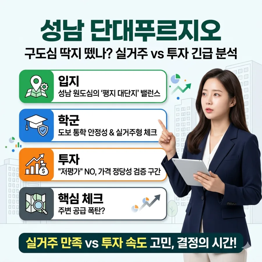 성남 단대푸르지오 실거주 가치 2026: 입지·학군·투자 분석