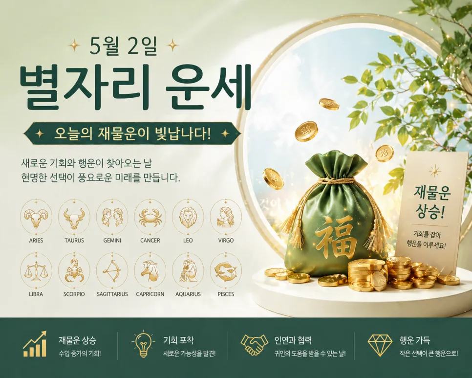 2026년 5월 2일 별자리 재물운: 돈 지키는 법은? (전체 별자리)