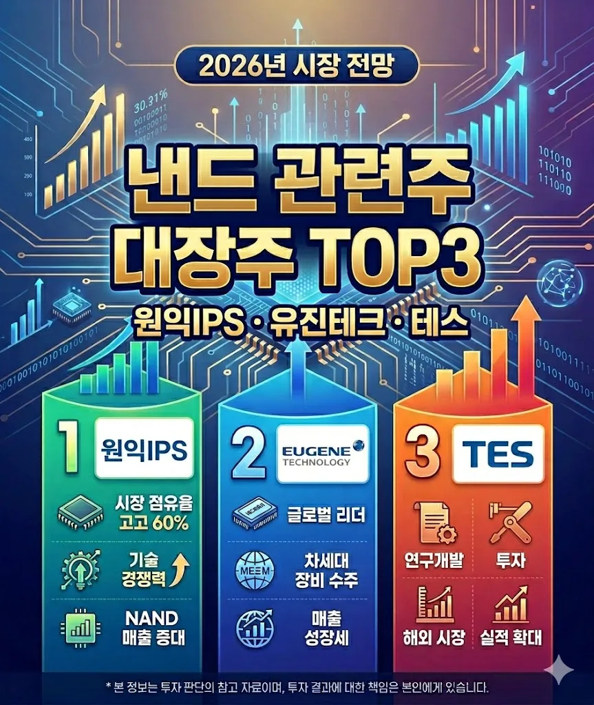 낸드 장비주 대장주 2026년 전망: 원익IPS·유진테크·테스 집중 분석