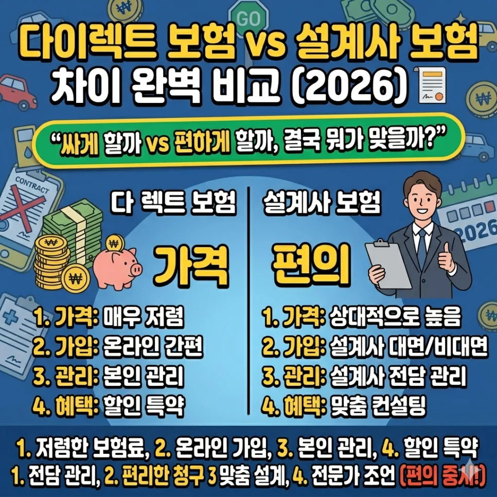 다이렉트 vs 설계사 보험 2026년, 가격과 관리 장단점 비교