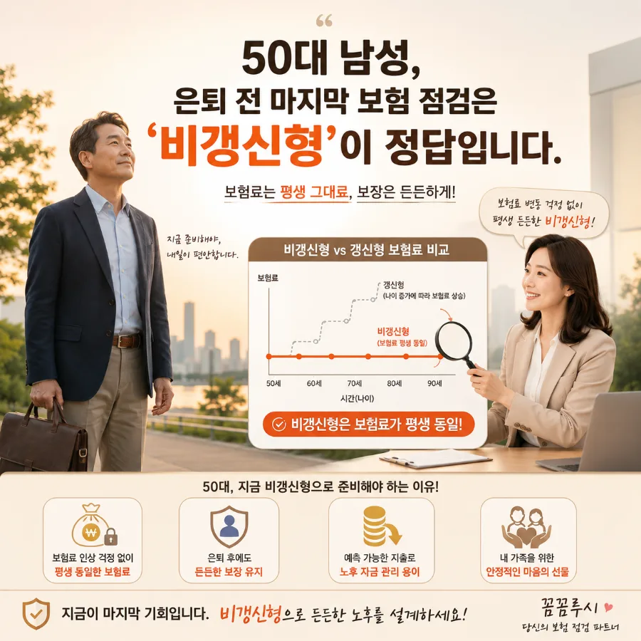 50대 남성 암보험, 비갱신형으로 은퇴 후 보험료 폭탄 막는 법 2026