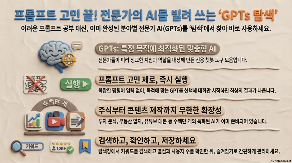 챗GPT GPTs 탐색 기능 2026: 전문가 챗봇 활용법 완벽 가이드