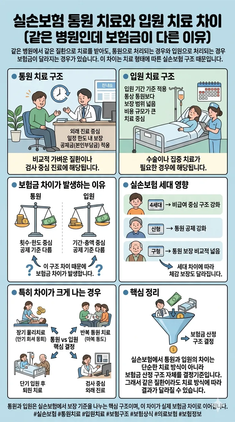 실손보험 통원 vs 입원 차이: 보험금 달라지는 이유 2026년 총정리