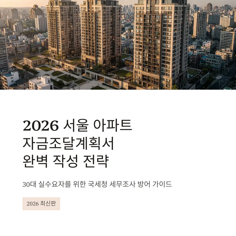 30대 서울 아파트 자금조달계획서: 2026 세무조사 대비 완벽 가이드
