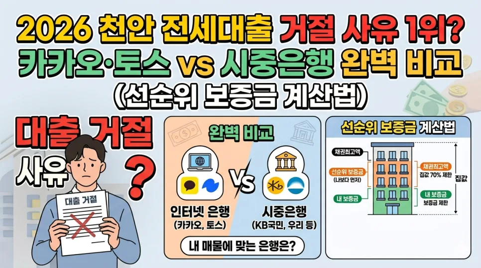 2026 천안 전세대출 거절 막는 법: 카카오/토스 vs 은행 비교