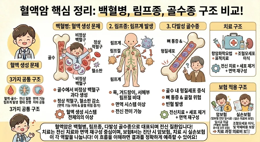 혈액암 종류별 특징과 치료법 2026: 백혈병, 림프종, 골수종 비교