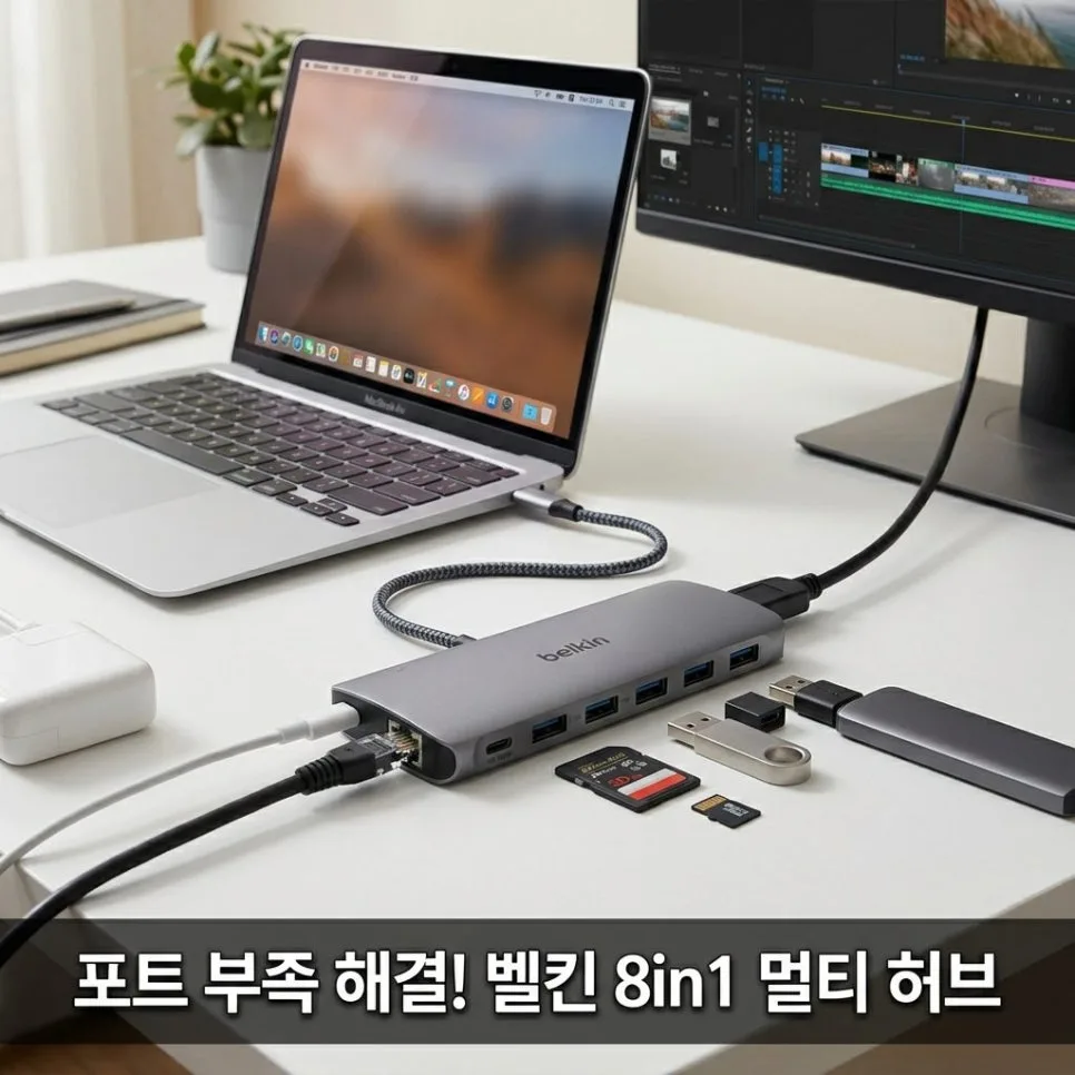 맥북 USB 허브 2026: 벨킨 8in1 멀티 허브, 100W PD와 2.5Gbps 이더넷 성능은?