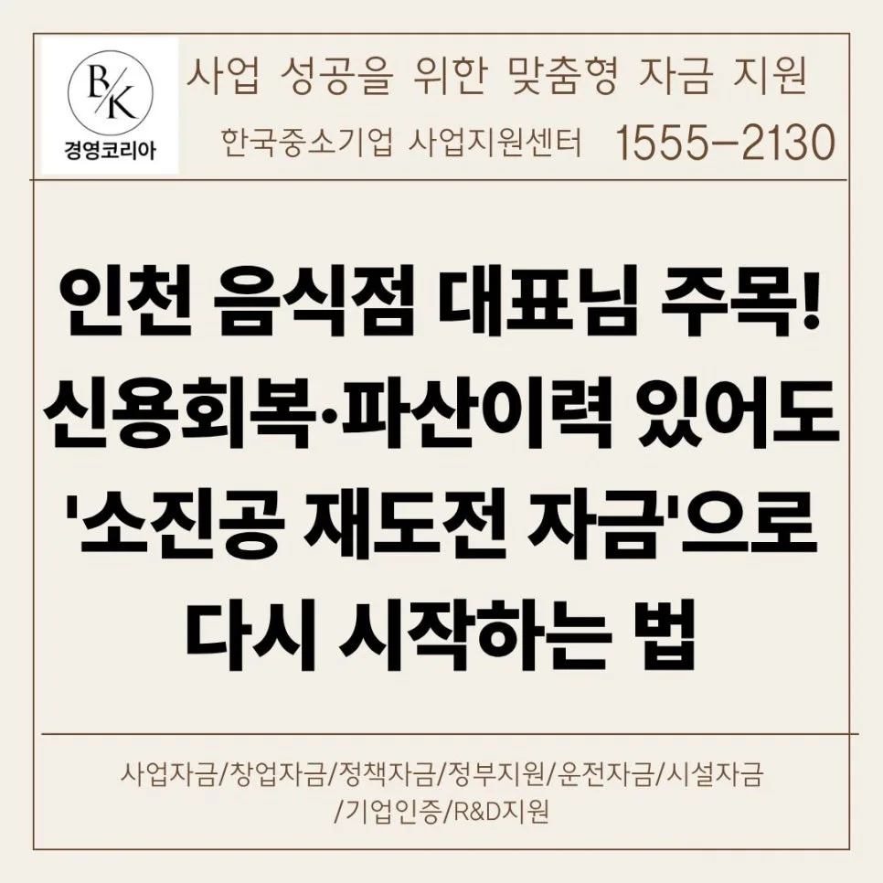 인천 음식점 재창업 자금 2026: 신용회복·파산 이력도 신청 가능?