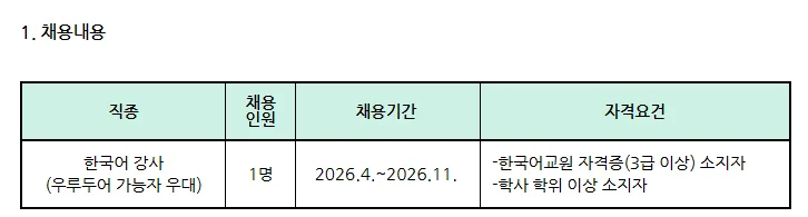 2026년 정광중학교 한국어 강사 채용: 자격 요건 및 지원 방법 총정리