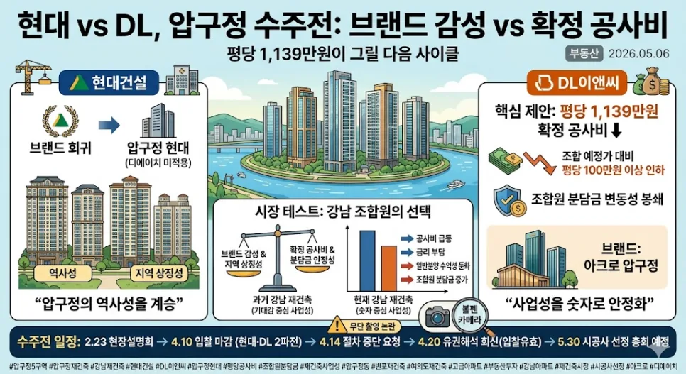 압구정 5구역 시공사 선정 2026: 현대 vs DL이, 사업성 분석
