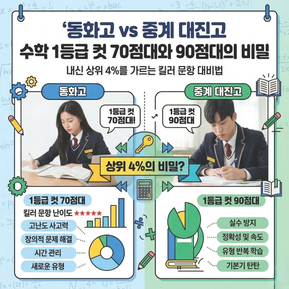 동화고 vs 대진고 수학 1등급 비밀 2026: 70점 vs 90점 컷 분석