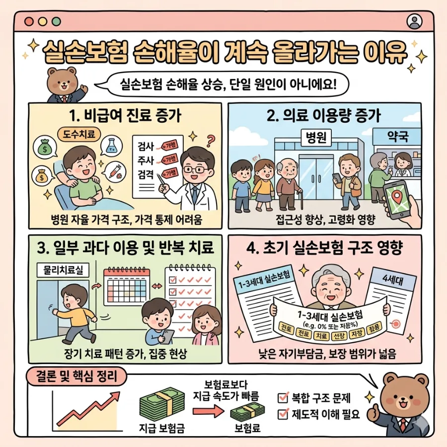 실손보험 손해율 상승 원인 2026: 비급여 증가와 초기 상품 영향 분석
