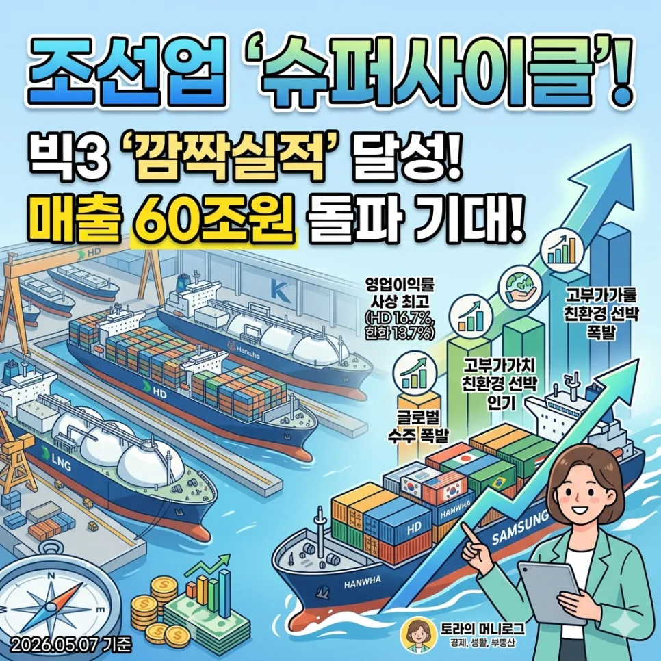 2026년 조선주 실적 폭발: HD현대·한화오션 '꿈의 수익률' 달성 비결