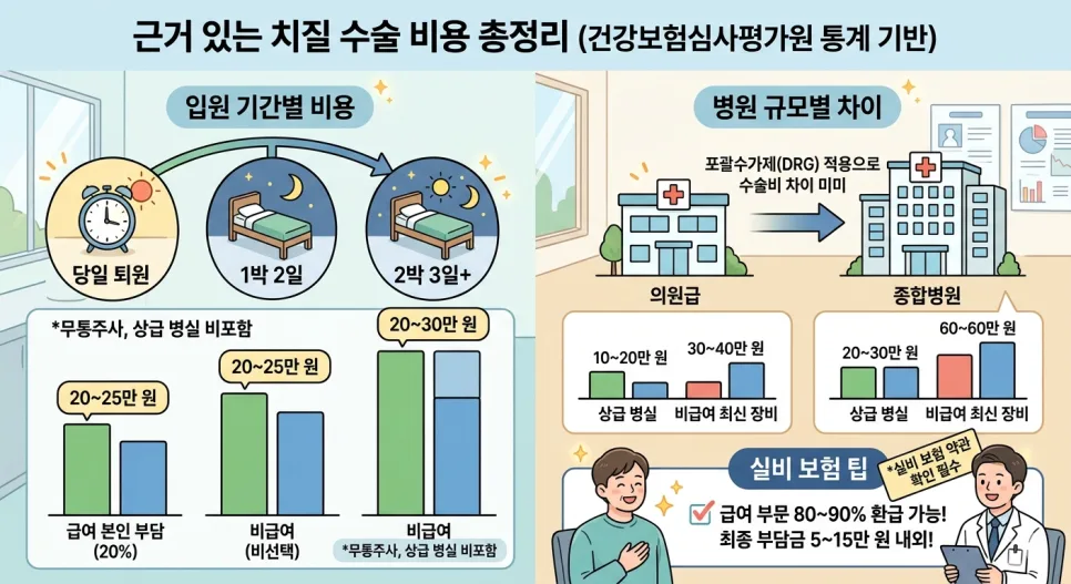 치질 수술 비용 2026년 총정리: 포괄수가제, 입원 기간별 본인 부담금