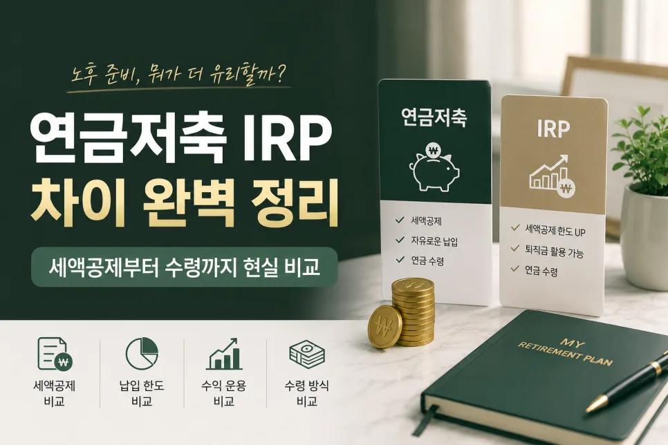 연금저축 vs IRP 2026년 완벽 비교: 세액공제부터 수령까지