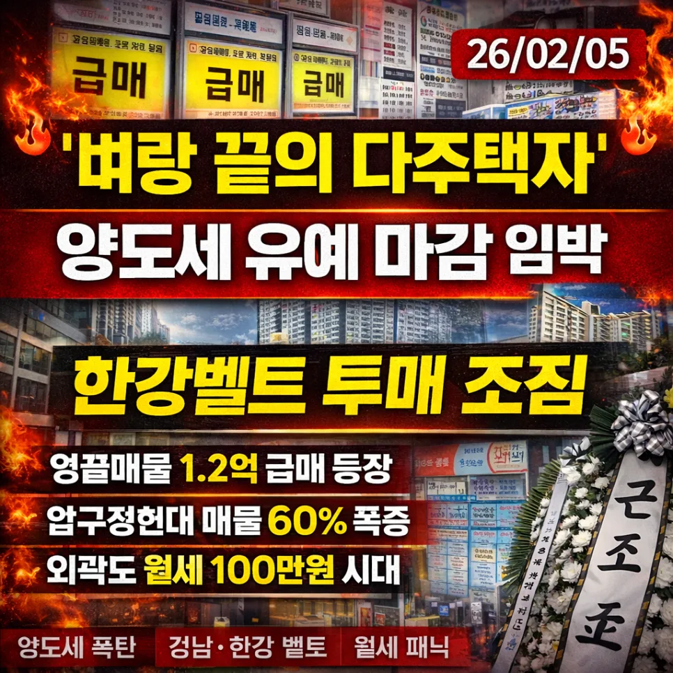 2026년 다주택자 양도세 폭탄 임박? 한강벨트 급매물 쏟아지는 이유