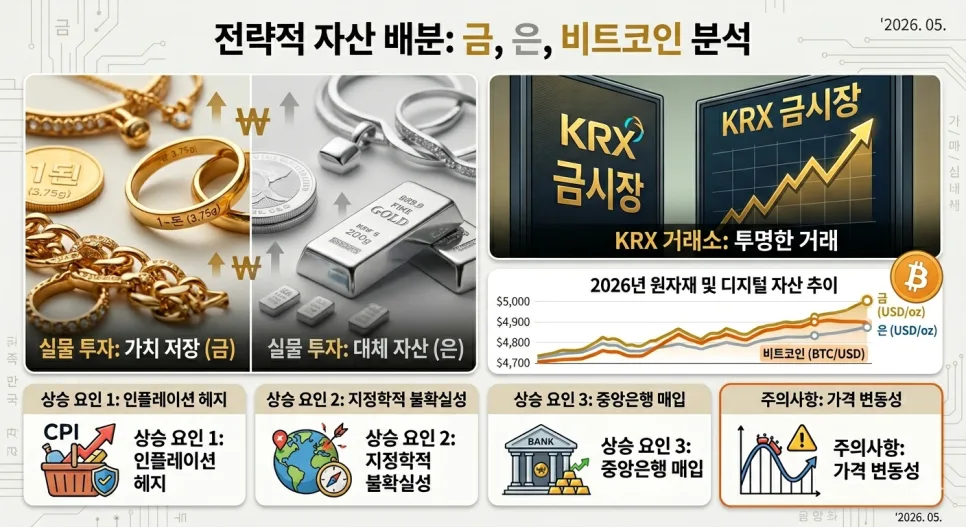 2026년 금 vs 은 vs 비트코인 투자: 위험 대비 수익률 비교 분석