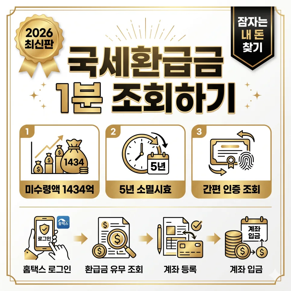 잠자는 국세환급금 1434억, 2026년 1분 만에 찾는 방법은?